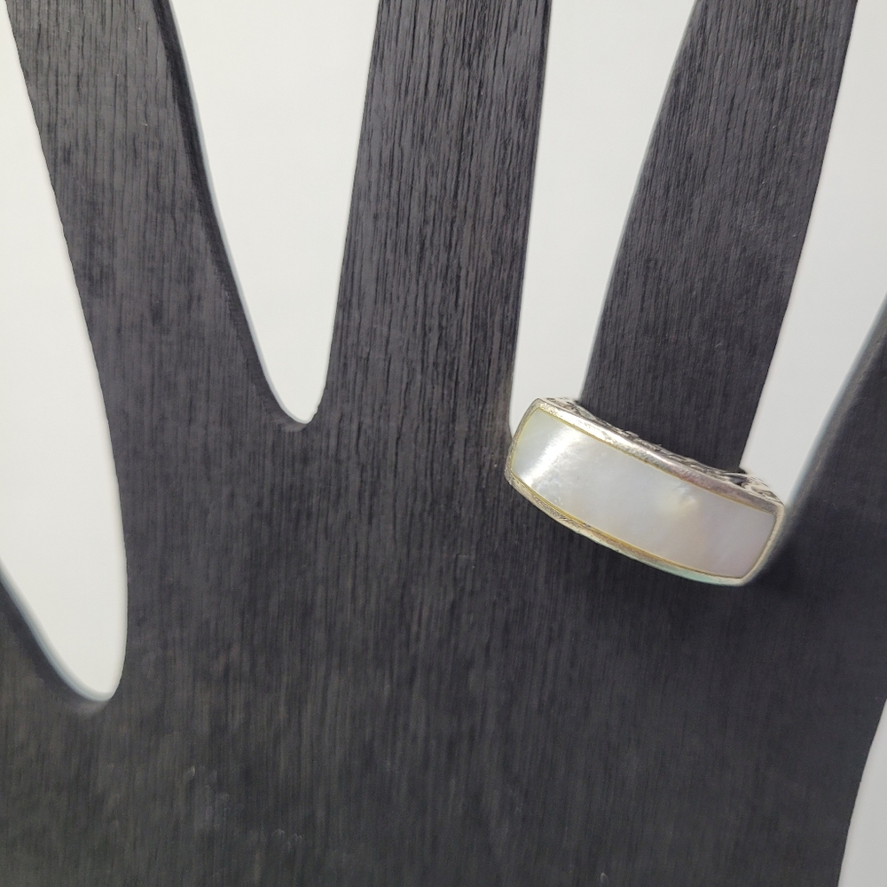 Sterling Silver Ring white stone filigree work 6.75